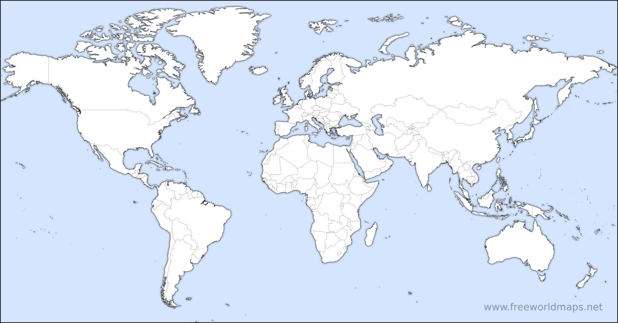 Skeletal world map showing North America and Asia / India